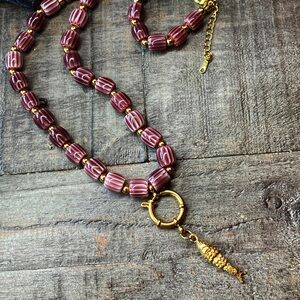 NEW Gold Sardine & Pink Ceramic Toggle Necklace